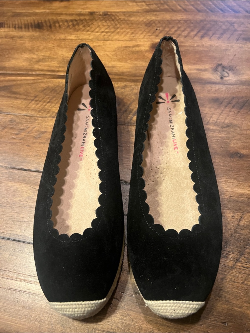 Isaac Mizrahi Black Scalloped Espadrille Flats